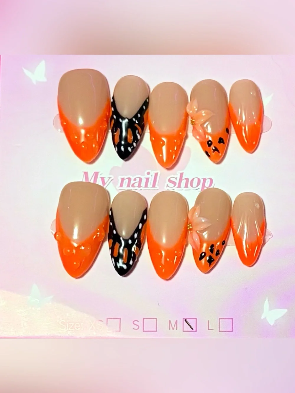 Nude & Orange Leopard Accent Women's Press-On Nails